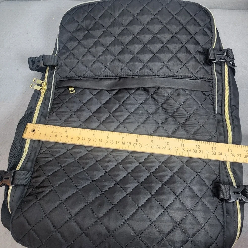 Momuvo Backpack Black Quilted Laptop Travel Bag Gold Hardware Womens Large